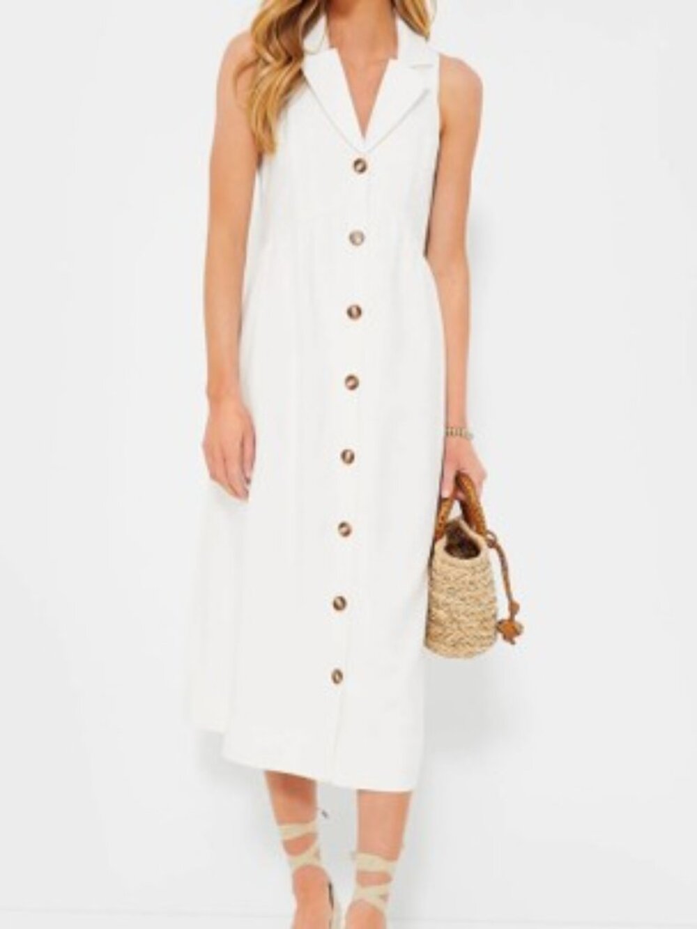 Pomander Place Jules Dress White M Oversized Collar V-Neck Midi Dress Tuckernuck